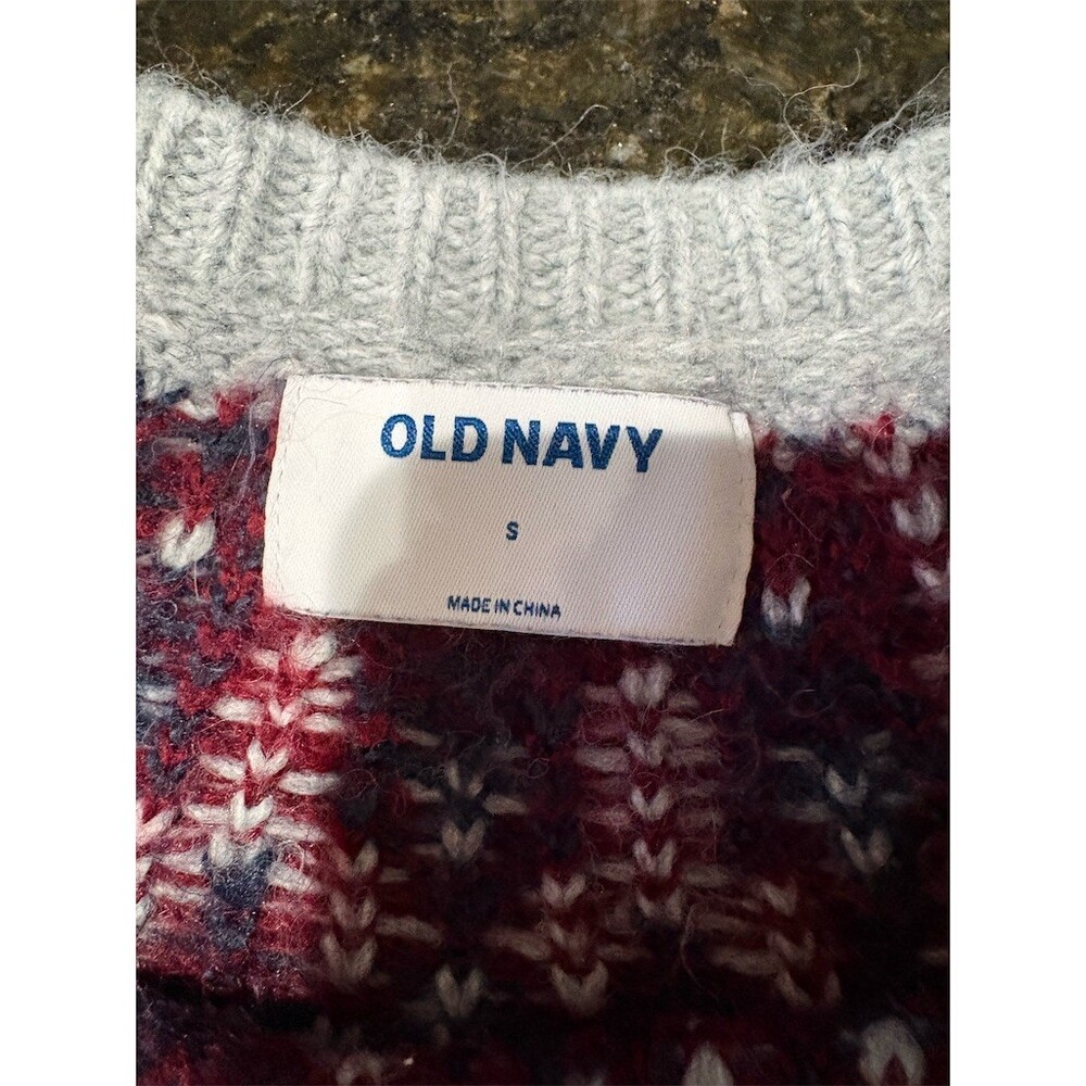 Old Navy Sweater Womens Small Gray Fair Isle Yoke Oversized Crew Neck - Picture 6 of 7